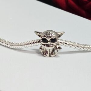 Baby Yoda Charm Silver Slide-On Bracelet Shaped Grogu Mandalorian Star Wars Fans